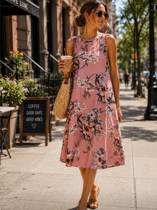 Dresses & Skirts - Women's Pink Floral Halter Dress